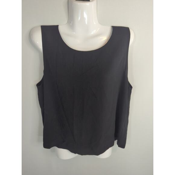 Eileen Fisher Black Silk‎ Top Womens L Scoop Neck Shell Casual Basic Soft Tank - Picture 1 of 7